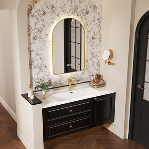 Meuble de salle de bain rétro français avec lavabo intégré en céramique et lavabo en ardoise - Product Image 6