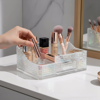 Kotak Penyimpanan Makeup Kristal Berwarna-warni dari Plastik PS, Organizer Kosmetik Meja untuk Kuas dan Lipstik