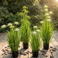 Tanaman Pot Buatan Bunga Allium Putih Rumput Hijau PVC Mirip Asli Tanaman Palsu Dekorasi Dalam & Luar Ruangan Planta Artificial