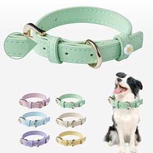 Kalung kucing anjing kustom mode dapat diatur gesper logam seri lucu tali bunga aster mewah kerah kulit anjing grosir - Product Image 1