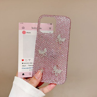 Coque de téléphone papillon mignon transfrontalier diamant pour iPhone 16 Pro Compatible 12/11 pour Apple 16/15 Pro Max strass perle décor