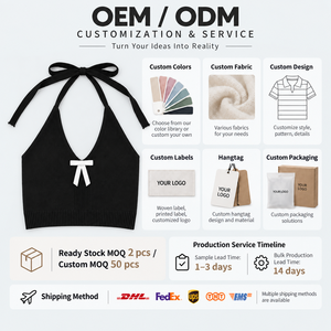 Großhandel Benutzerdefiniertes Logo OEM ODM Damen Schnür-Neckholder-Top Französischer Stil Schleife Wunderschönes Cami Sommer Crop Geripptes Strick-Top - Product Image 5