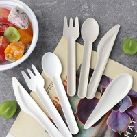 Couverts jetables robustes en bagasse, biodégradables en pulpe de canne à sucre (fourchette, cuillère, couteau), vaisselle écologique pour la restauration, vente en gros