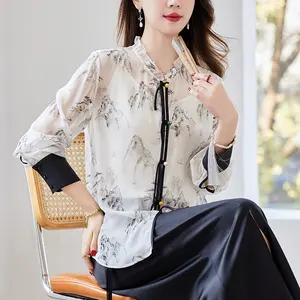 Spring And Autumn 2024 New Chinese Wind Silk Long-sleeved Top 100% Silk Summer Casual Thin Jacket