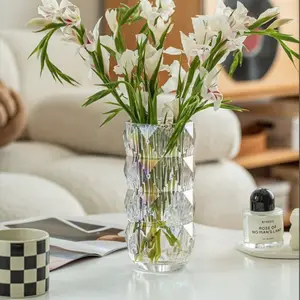 Avrupa tarzı kalınlaşmış kristal vazo, parlak çiçek düzenleme, yuvarlak ev masaüstü oturma odası dekorasyon dekorasyon