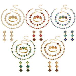 <strong>Jewelry</strong> for Women Dopamine Burst Four-Petal Flower Handmade Sticky Diamond Stainless Steel Bracelet Earrings Necklace Exquisite - Product Image 4