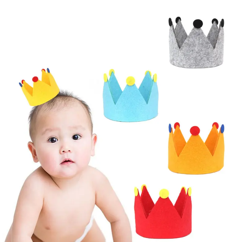 Wholesale Cute Lovely Children's Birthday Holiday Party Hats Customized Personalized Custom Soft Crown Birthday Hats For Kids
