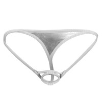 Lingerie masculine sexy et audacieuse, string taille basse ultra fin avec double anneau décoratif et mini pochette, vente en gros