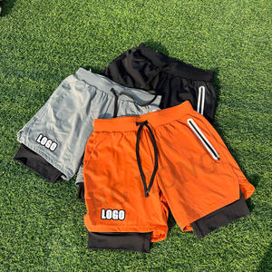 Custom Men's Contrast Color 2 In 1 <b>Shorts</b> Quick Dry Side <b>Zipper</b> Double Layer Sports <b>Shorts</b> - Product Image 5