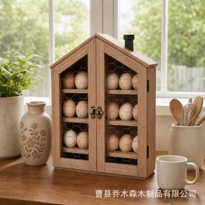 Support de rangement pour œufs en forme de maison en bois, double porte, décoration de cuisine, préservation de la fraîcheur, étagère divisée pour le stockage des aliments - Product Image 3