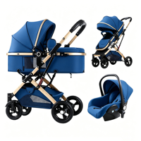 Poussette pour nouveau-né, chariot de bébé pour 0-36 mois, système de voyage pliable 3 en 1 avec cadre en alliage, poussette avec siège auto de sécurité