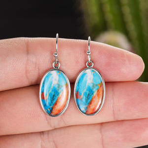 Orecchini a Perno E4774 in Turchese, Placcati in Oro Bianco, Montatura in Lega, Gioielli Unisex Classici alla Moda - Product Image 5