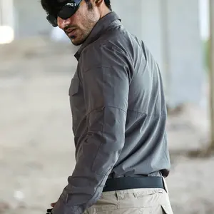 S.archon-camisas tácticas para hombre, camisas informales de manga larga con botones, finas, transpirables, para trabajo de caza, con múltiples bolsillos