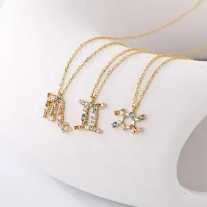 ladies accessories wholesale Trendy Capricorn Zodiac Sign Necklace 18k gold Plated Colorful Zircon silver chain for girls