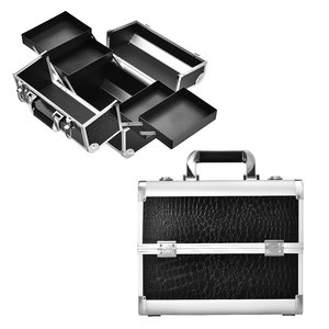 Professional <b>Makeup</b> Train <b>Case</b> with 4 Trays Strap Large <b>Makeup</b> <b>Case</b> Travel Cosmetic Box Organizer Hard Vanity Storage Box - Product Image 1