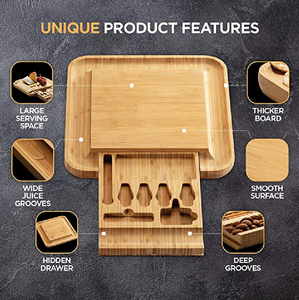 Tabla de queso de cocina de madera de bambú al <span class=keywords><strong>por</strong></span> <span class=keywords><strong>mayor</strong></span>, juego de tabla de cortar de madera, plato de charcutería cuchillo de acero y juego de servidor - Product Image 3