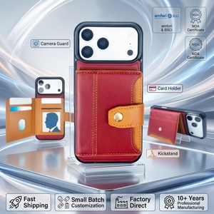 Funda <span class=keywords><strong>de</strong></span> Piel Sintética para Teléfono con Cierre Magnético, Ranura para Tarjetas, Soporte Integrado y Protección Total <span class=keywords><strong>de</strong></span> Lente para iPhone 17 Pro 15 - Product Image 1