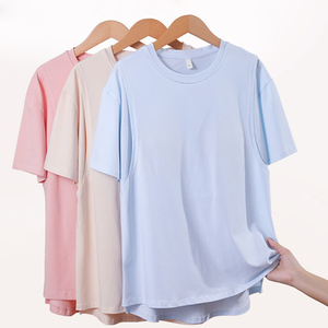 Haut d'allaitement en coton à manches courtes été mince édition coréenne vêtements de maison amples pyjamas pour femmes enceintes t-shirts post-partum - Product Image 3
