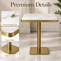 Ensemble table et chaises de bistrot en pierre frittée de luxe avec base en métal doré pour hôtel, café, restaurant, usage commercial