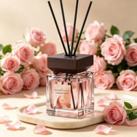Diffuseur d'huiles essentielles en rotin sans flamme avec couvercle en verre carré, parfum d'intérieur longue durée, assainisseur d'air domestique