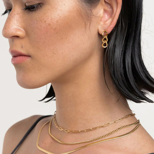 Layered Gold Stainless Steel Chain Necklace Geometric Multi Layer Fashion Jewelry for Women - Product Image 3