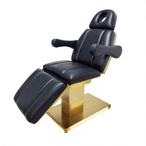 Gold LED Base 3 Motor <b>Electric</b> Facial Chair Reclining Tattoo Esthetic Bed For Spa Salon - Product Image 1