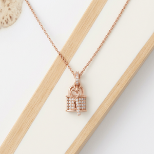 Collar con Colgante de Candado de Diamantes en Oro Rosa, Amuleto de Corazón para Mujer, Certificado de Lujo, Chapado en Oro de 14K con Diamantes Naturales, para Uso Diario - Product Image 5