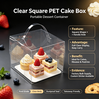 Boîte à dessert en plastique transparente jetable, empilable et pliable, avec poignée, en PET, pour gâteaux d'anniversaire, cadeaux de mariage, pizzas, pains à emporter