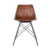 Chaise de salle à manger vintage en cuir PU marron, dossier rembourré, coutures verticales, pieds croisés en métal, siège latéral moderne pour la maison et le café