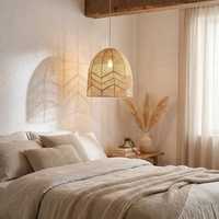 Lampe suspendue en rotin tissé à la main, dôme évasé, lampe de plafond en osier, style bohème chic, pour restaurant, chambre à coucher