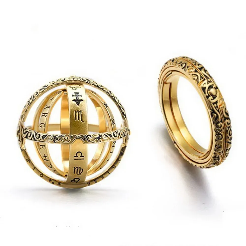 Vintage boule astronomique anneaux pour femmes hommes créatif complexe rotatif cosmique bague bijoux