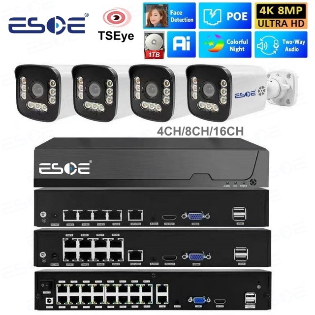 4CH 8CH 16CH POE NVR CCTV Kit with 4MP 5MP 8MP 4K IP Camera AI Full Color Audio Night Vision Home Security Surveillance System