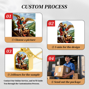 Giveluck Tôn Giáo thép không gỉ Christian cửa mề đay Mặt dây chuyền <span class=keywords><strong>St</strong></span>. George Thiết kế khung vàng tinh thể màu đỏ Kinh Thánh cuộn lưu trữ - Product Image 4