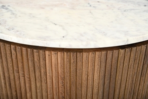 Mesa de Centro Redonda de Madera CNC con Tapa de Mármol Blanco, Nogal Marrón Claro / Madera de Mango con Mármol Blanco / Mármol Blanco - Product Image 5