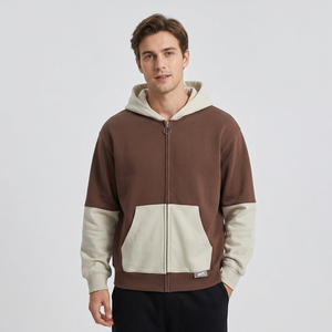 Sweat-shirt à capuche vintage à blocs de couleurs, zippé, surdimensionné, en coton, pour homme, style streetwear - Product Image 2