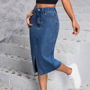 Nuevo Vestido de Mezclilla Casual para Mujer Estilo Y2K de Verano, Falda de Largo Medio con Cintura Irregular, Estilo Lindo con Decoración de Botones y Bolsillos - Product Image 1