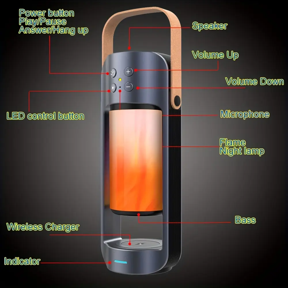 Draagbare Draadloze Flame Led Speaker: 10W Bt 4.2 Versie, 10 Uur Werktijd, Mega Bass Geluidskwaliteit Voor Indoor & Outdoor