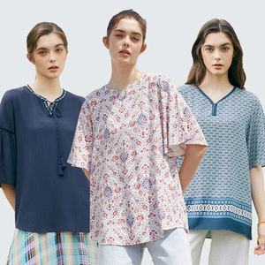 A PLEINE Casual Loose Fit Blusa larga de verano Manga corta Cool Rayon Silk para mujer - Product Image 6