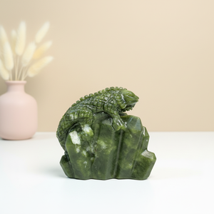 Lézard en jade vert naturel sculpté à la main, nouveau design, forme de grappe de cristal de 8 cm et artisanat en cabrite pour décoration et cadeau, vente en gros - Product Image 2