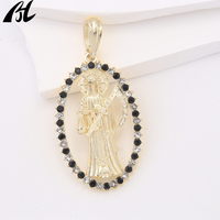 Collier religieux catholique avec pendentif charme Sainte Mort, plaqué or 14K, trois tons, ovale creux, strass, placage 18K