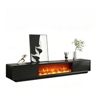 Meuble TV Minimaliste Italien de Haute Qualité, Moderne, Noir, avec Cheminée 3D et Décoration Flamme Simulée, Ensemble Support TV
