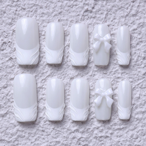 <span class=keywords><strong>Uñas</strong></span> postizas acrílicas largas estilo ataúd, hechas a mano, de cobertura completa, pre-diseñadas, 10 unidades al por mayor con lazo. - Product Image 3
