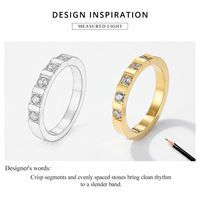 Bague fine en acier inoxydable avec zircon, bande dorée segmentée et placage sous vide en or 14 carats