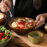 Bol en céramique japonais de haute qualité, émaillé au four, en argile grossière, pour nouilles, légumes, fruits et soupes, pour la maison et la cuisine