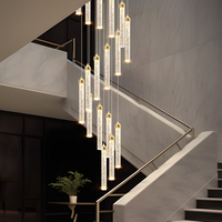 Lustre suspendu LED à intensité variable à trois couleurs changeantes en cristal K9 et acier inoxydable, style escalier en spirale, directement de l'usine, pour villa