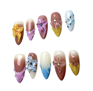 Ongles Press-on Faits Main 10 Pièces Personnalisables Courts Amande Fleur 3D Bordure Française Transparente Ongles <span class=keywords><strong>de</strong></span> Luxe Relevés - Product Image 4