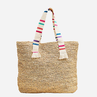Sac fourre-tout en paille tressée pour femmes, rayures colorées, été, voyage, shopping, sac de plage personnalisé en raphia