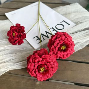 Fleurs artificielles de pivoine Jinxi en soie, décorations de mariage, 3 têtes, design Koi, accessoires de photographie en extérieur, décoration intérieure - Product Image 3