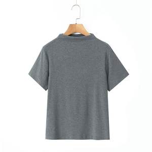 Happy Plus Plus Size Women's High Neck Short <b>Sleeve</b> <b>Top</b> Solid Color Layering T-Shirt Woven American Style Adult Female - Product Image 3