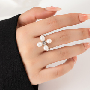 MyMuyu Natural Freshwater Pearl 3D Open <b>Ring</b> Flower Shape AAA Grade Claw Setting Everyday Wear Index <b>Finger</b> <b>Ring</b> - Product Image 1